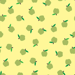 delicate yellow pastel seamless background with green apples. Autumnal seasonal background, school. bright fruits