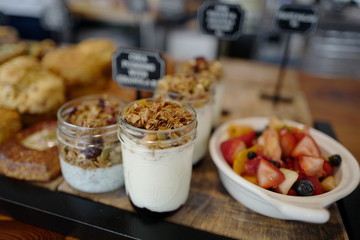 Delicious pastry and fruit