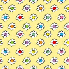 tender colored stylish seamless vector pastel yellow background with camomile flowers, small cute flowers