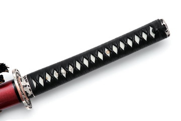 Tsuka : handle of Japanese sword isolated in white background.