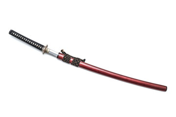 Japanese sword is drawing isolated in white background.