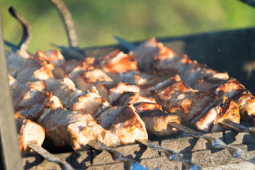Fry barbecue on hot coals. photo large.
