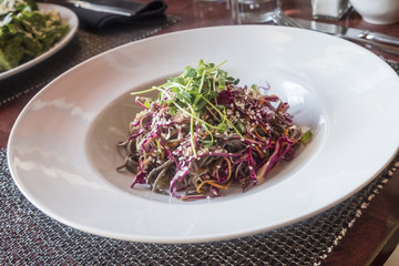 Buckwheat Noodle Salad Served in a Restaurant