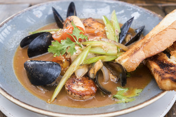 Maritime Fresh Seafood Stew Served at a Restaurant