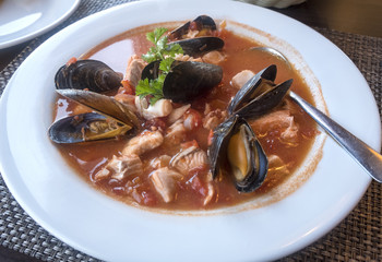 Maritime Fresh Seafood Stew Served at a Restaurant