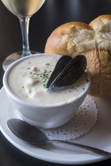 Seafood Chowder Served in a Restaurant