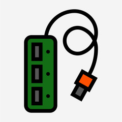 Coloured outline USB hub pixel perfect vector icon
