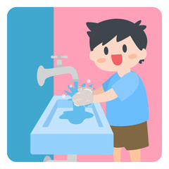 Children, Little Boy Washing Hands with Soap