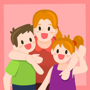 Mother and Children Illustration