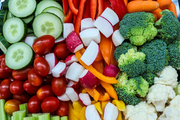 Top down view of delicious looking bright colored vegetables 