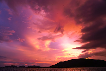 Magenta color of sunset twilight sky and cloud background.