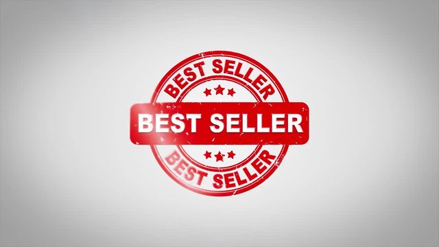 Best seller Signed Stamping Text Wooden Stamp Animation. Red Ink on Clean White Paper Surface Background with Green matte Background Included.