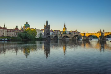 Fototapeta na wymiar Prague city skyline with Charles Bridge in Czech Republic