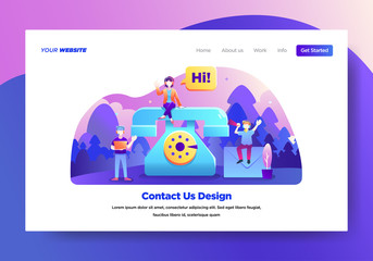 Landing page template of Contact Us. Modern flat design concept of web page design for website and mobile website.Vector illustration