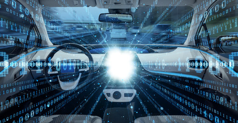 Automotive technology concept. IoT(Internet of Things). Autonomous car. Driverless vehicle.