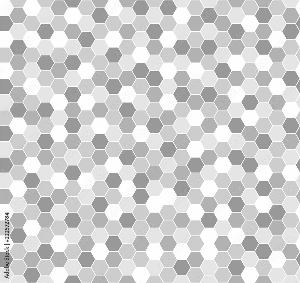 Leinwandbilder White and gray hexagonal abstract background. Seamless mosaic vector pattern. Grunge overlay texture random lines. Vector illustration
