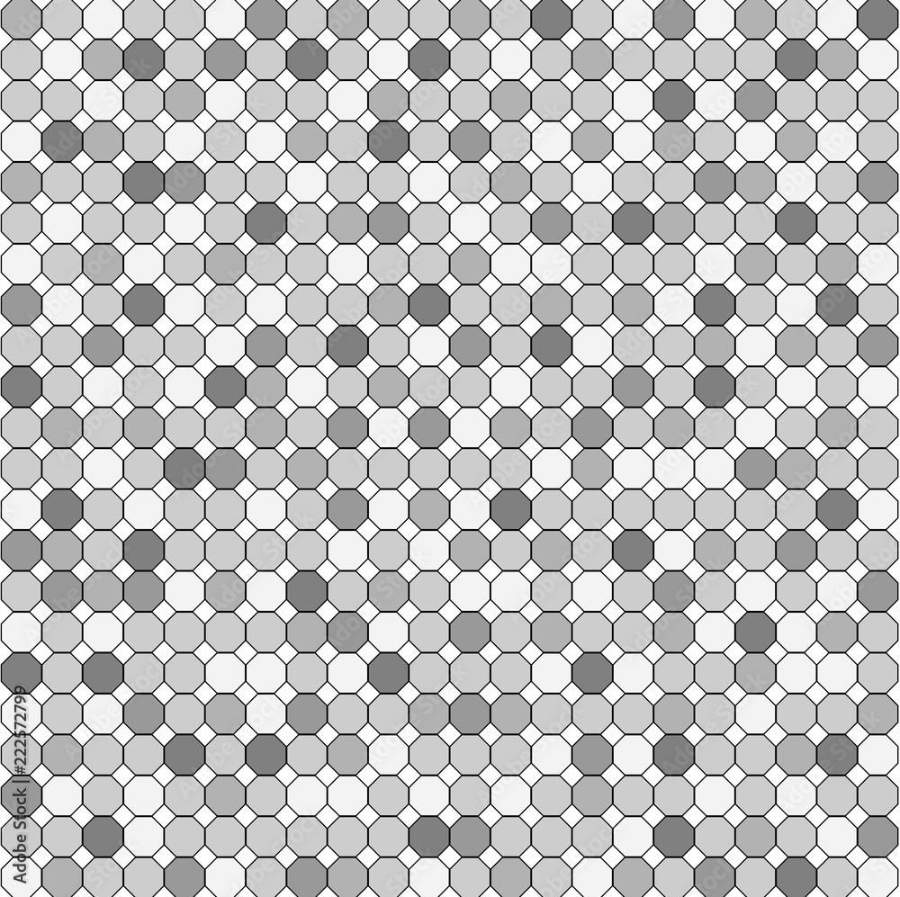 Leinwandbilder White and gray octagon abstract background. Seamless mosaic vector pattern. Grunge overlay texture random lines. Vector illustration