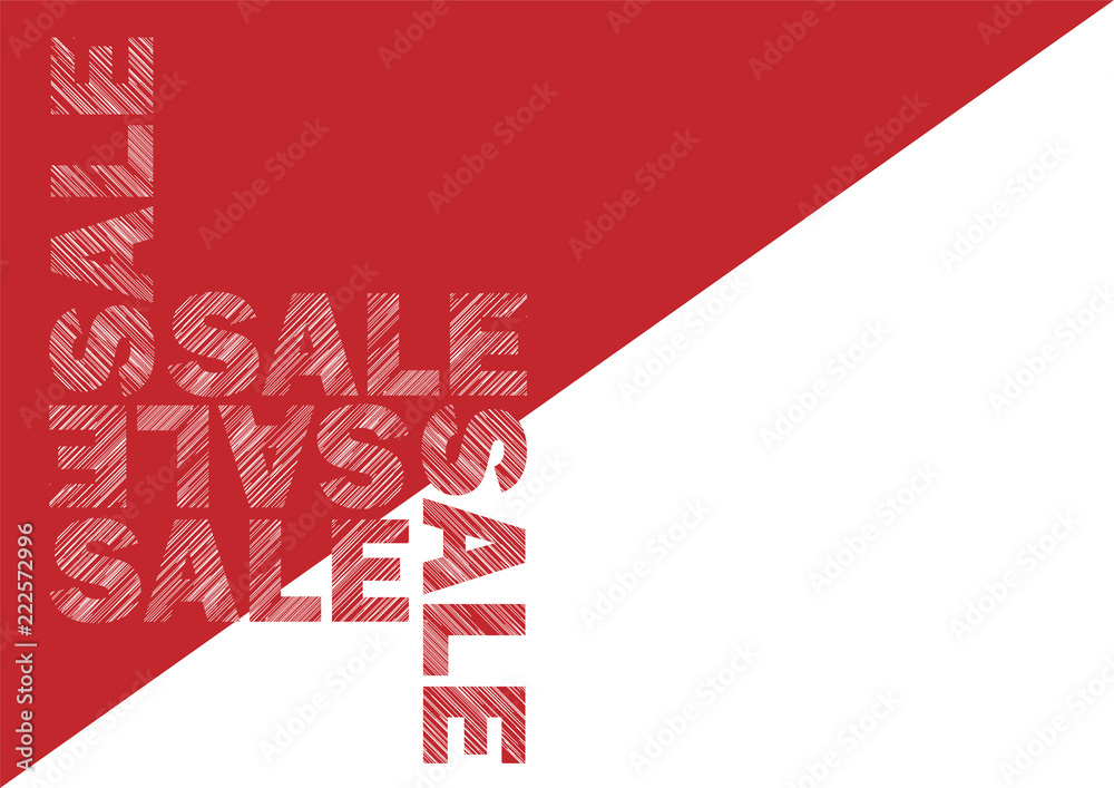 Poster Sale Word with vertical stripes texture pattern random lines on red and white background. Design for promotion. Vector illustration