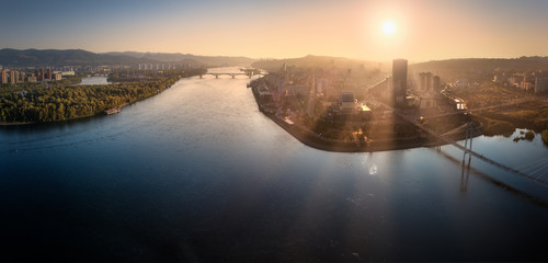 View of Krasnoyarsk and the Yenisei river from a height