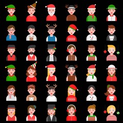 Avatar in winter and Christmas theme various fancy costume such as Santa, reindeer, ugly sweater in flat design