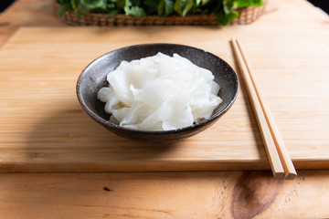 Bowl of rice flat noodles