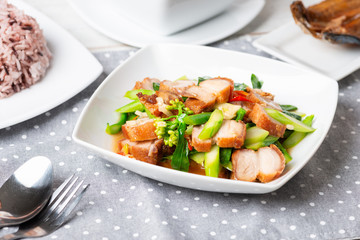 Crispy Pork Belly Stir Fry With Chinese Kale