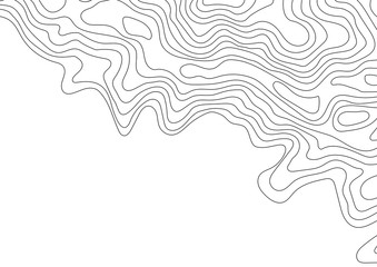 Abstract black and white topographic contours lines of mountains. Topography map art curve drawing. vector illustration. - obrazy, fototapety, plakaty