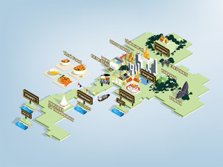illustration vector design concept of most attractive place in Thailand, Thailand travel map design concept
