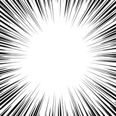 Abstract black Sun Rays isolated on white background. Comic book flash explosion radial lines with copy space. Vector illustration