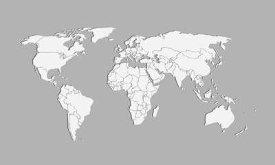 A white world atlas of different countries on gray background vector illustration