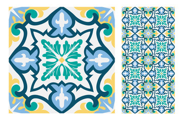 tiles vintage Portuguese patterns antique seamless design in Vector illustration