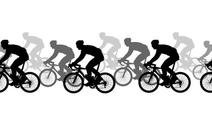Fototapeta na wymiar Seamless pattern. Cyclists silhouettes, competition.