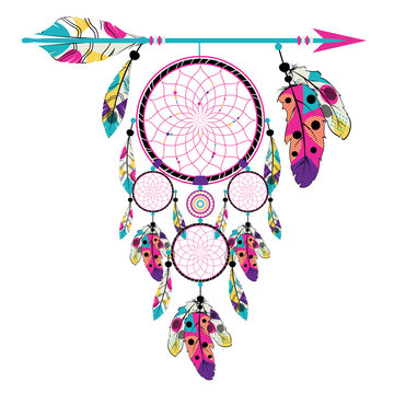Hand drawn dreamcatcher with arrow and feathers. Stock Vector by  ©alliesinteract 144171175