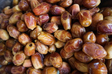 Khalas date palm in top view flat lay with close up view