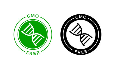 GMO free icon. Vector green non GMO DNA label - obrazy, fototapety, plakaty