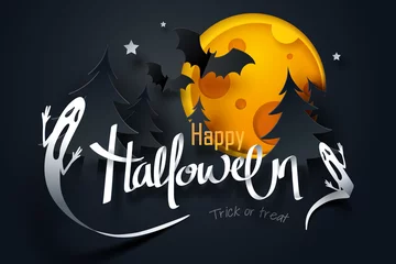 Zelfklevend Fotobehang Paper art of happy Halloween © TAW4