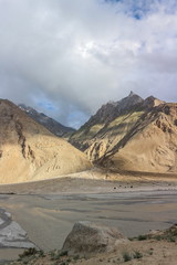 The river flows through the hills and mountain in the Askole village, K2 Base Camp, Pakistan