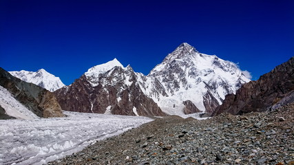 Fototapeta na wymiar K2 and Broad Peak from Concordia in the Karakorum Mountains Pakistan