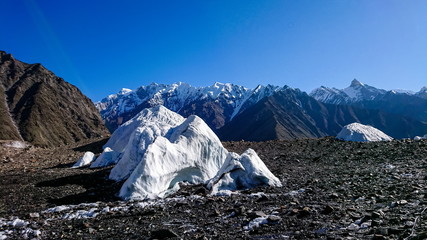 K2 and Broad Peak from Concordia in the Karakorum Mountains Pakistan © khlongwangchao