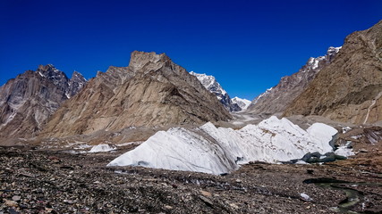 Masherbrum mountain peak at Goro II camp in a morning, K2 Base Camp, Pakistan.