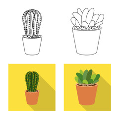 Vector illustration of cactus and pot icon. Set of cactus and cacti vector icon for stock.