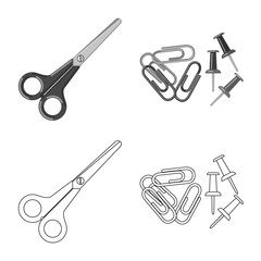 Vector illustration of office and supply icon. Collection of office and school stock symbol for web.