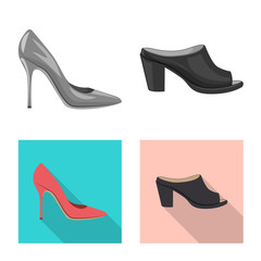 Vector illustration of footwear and woman icon. Set of footwear and foot stock vector illustration.