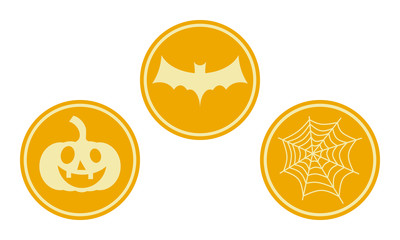 halloween coins: pumpkin, bat, spider web