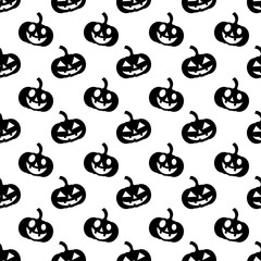 smiley pumpkins, white and black seamless halloween style vector texture