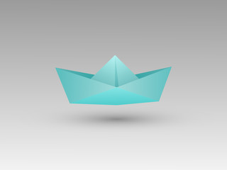 A blue simple paper boat using page on black background vector illustration