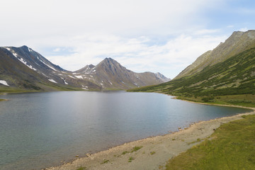 August quiet morning on the Great  Hadataeganlar Lake. Yamal, Russia (aerial photography)