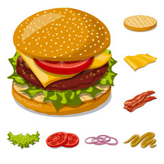 Isolated object of burger and sandwich logo. Set of burger and slice stock symbol for web.