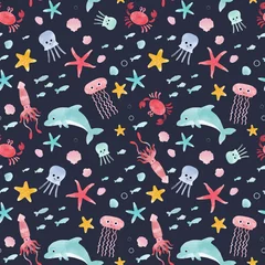 Wallpaper murals Sea animals Watercolor sea life vector pattern
