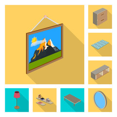 Isolated object of bedroom and room logo. Collection of bedroom and furniture stock vector illustration.